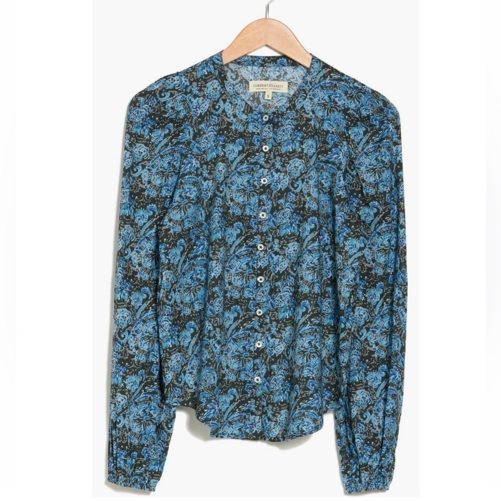 CURRENT/ELLIOTT The Settler Blue Floral Cotton Long Sleeve Blouse -Sz Large, NWT